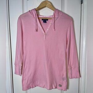 Vintage Y2K Ralph Lauren Polo Jeans Co Pink Hooded Henley 3/4 Sleeve Sz Medium